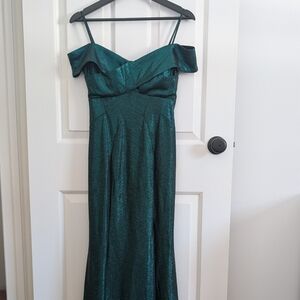 NIGHTWAY COLLECTIONS Petite Women's Off The Shoulder Emerald Evening Gown